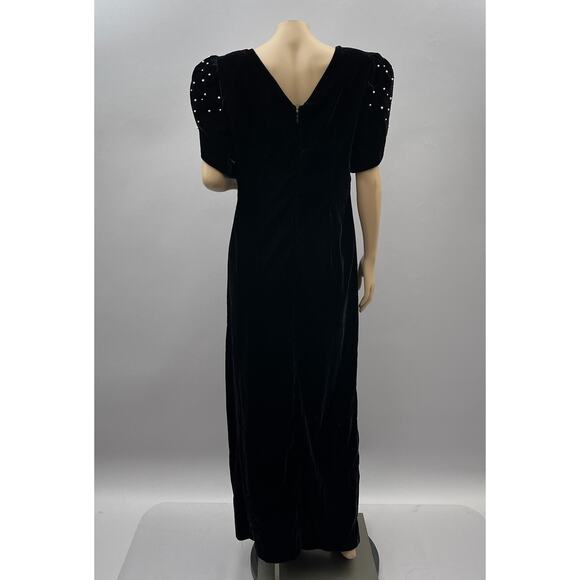 Michael Marcella Vtg 80s Dress Women 10 Black Velvet Gown Puff Pearl Sleeve NWT - Picture 5 of 11